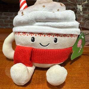 Cute Hot Chocolate Plush with Red Scarf